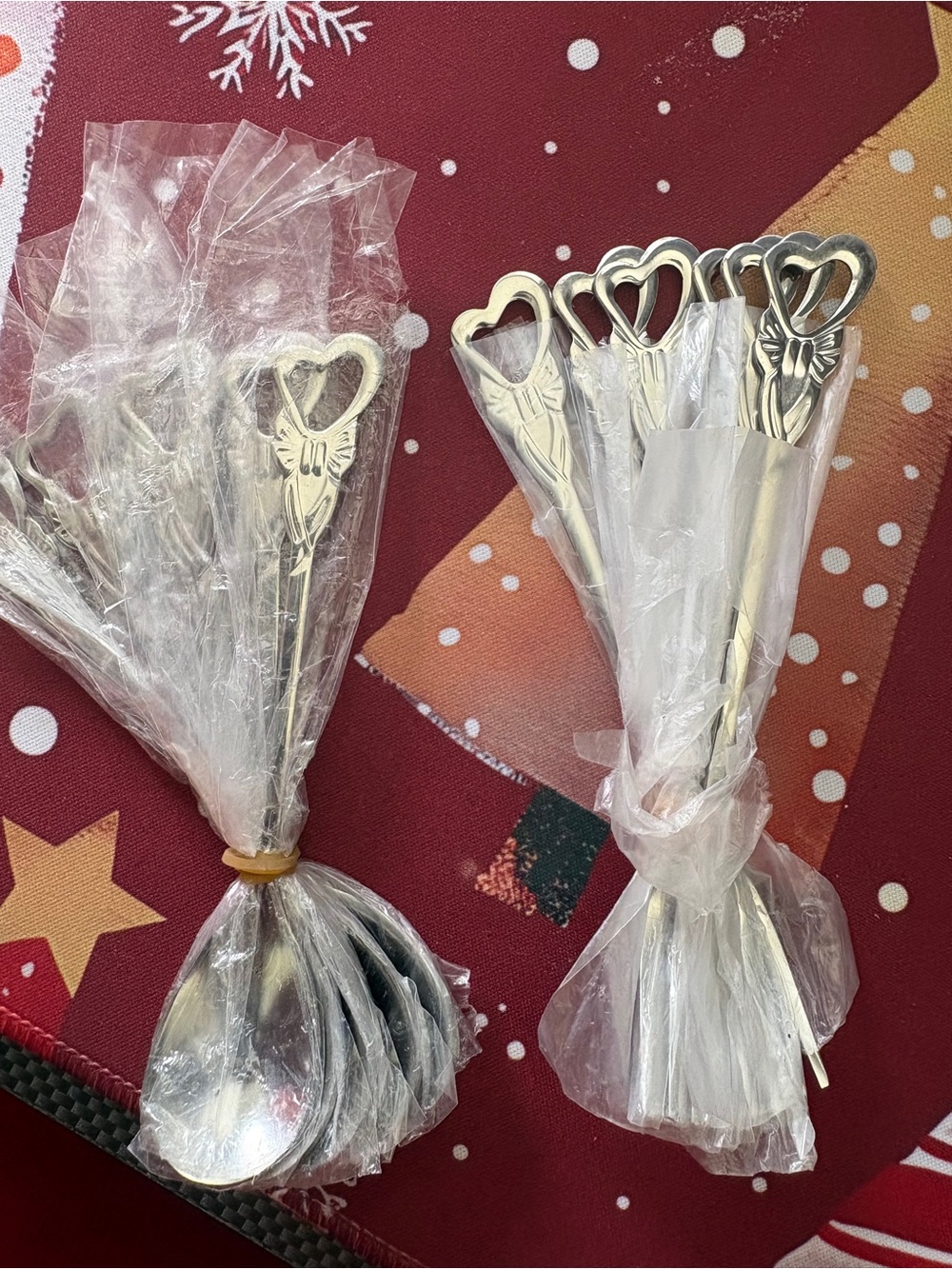 Silver Heart-Top Stainless Steel Dessert Spoons - Set of 6 and Forks! Set of 6